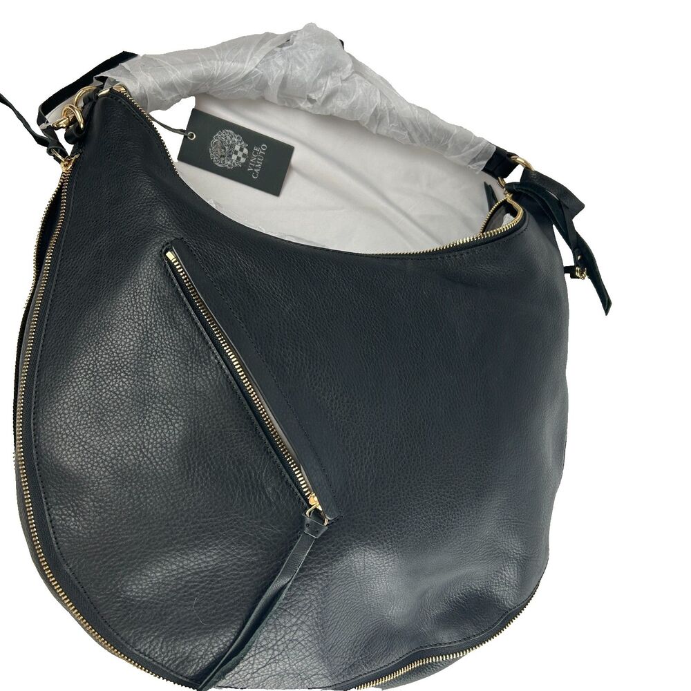 Vince Camuto Large Felax Black Leather Hobo Handbag New with Tag